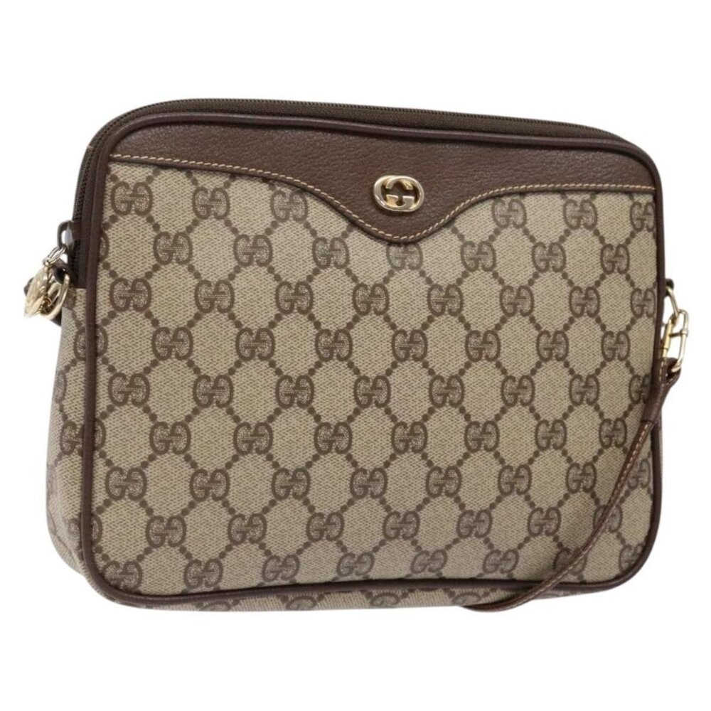 Authentic GUCCI GG Supreme Shoulder Bag PVC Beige Gold 156 02 068